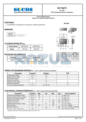 BCP4672 datasheet - NPN Epitaxial Silicon Transistor