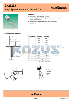 2N2222A datasheet - High Speed Switching Transistor