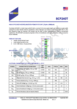 BCP240T datasheet - HIGH EFFICIENCY HETEROJUNCTION POWER FET CHIP