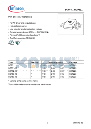 BCP51 datasheet - PNP Silicon AF Transistors