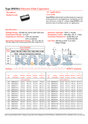 DMMABW3K-F datasheet - Polyester Film Capacitors Metallized Radial Leads