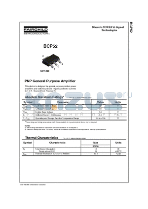 BCP52 datasheet - PNP General Purpose Amplifier