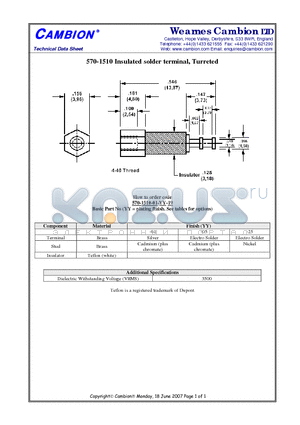 570-1510 datasheet - Insulated solder terminal, Turreted