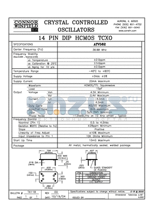 ATV562 datasheet - 14 PIN DIP HCMOS TCXO