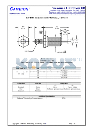 570-1980 datasheet - Insulated solder terminal, Turreted