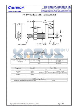 570-2370 datasheet - Insulated solder terminal, Slotted