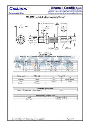 570-2371 datasheet - Insulated solder terminal, Slotted