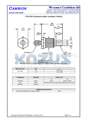 570-2382 datasheet - Insulated solder terminal, Slotted