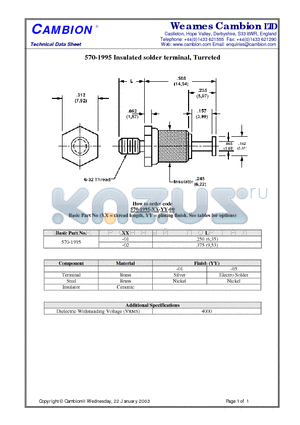 570-1995 datasheet - Insulated solder terminal, Turreted