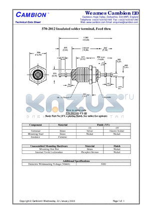 570-2012 datasheet - Insulated solder terminal, Feed thru