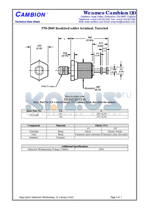 570-2045 datasheet - Insulated solder terminal, Turreted