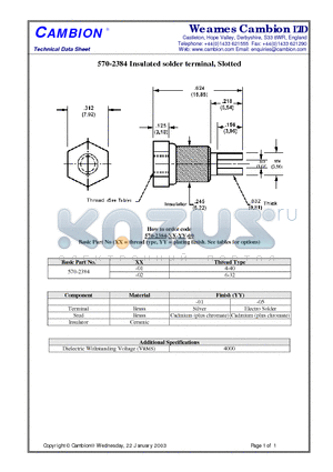 570-2384 datasheet - Insulated solder terminal, Slotted