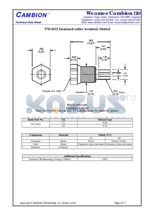 570-2432 datasheet - Insulated solder terminal, Slotted