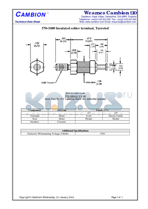 570-3480 datasheet - Insulated solder terminal, Turreted