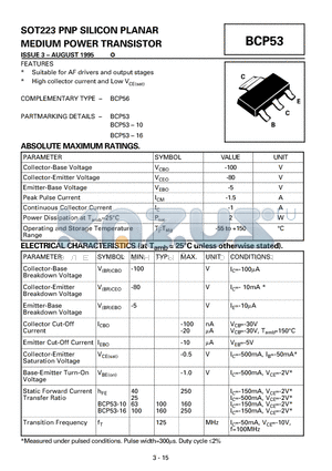 BCP53-10 datasheet - PNP SILICON PLANAR MEDIUM POWER TRANSISTOR