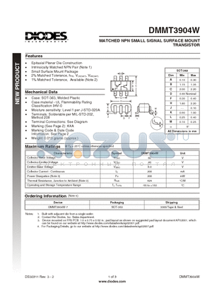 DMMT3904 datasheet - MATCHED NPN SMALL SIGNAL SURFACE MOUNT TRANSISTOR