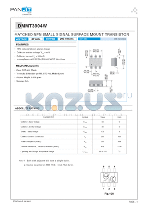 DMMT3904W datasheet - MATCHED NPN SMALL SIGNAL SURFACE MOUNT TRANSISTOR