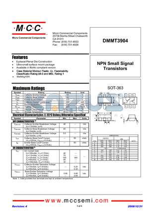 DMMT3904 datasheet - NPN Small Signal Transistors