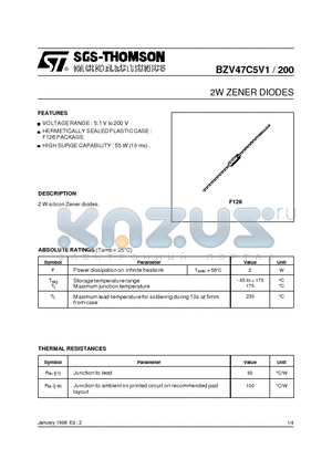 BZV47C100 datasheet - 2W ZENER DIODES