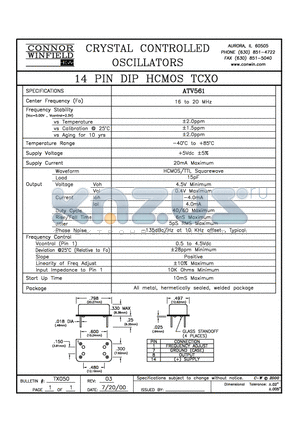 ATV561 datasheet - 14 PIN DIP HCMOS TCXO