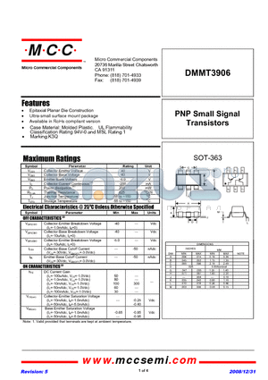 DMMT3906 datasheet - PNP Small Signal Transistors