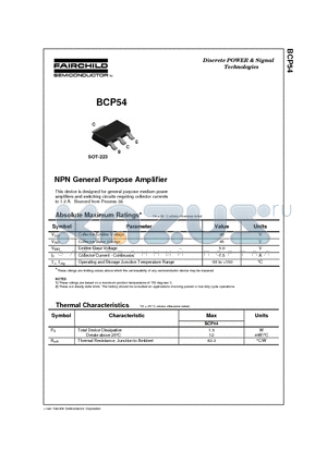 BCP54 datasheet - NPN General Purpose Amplifier