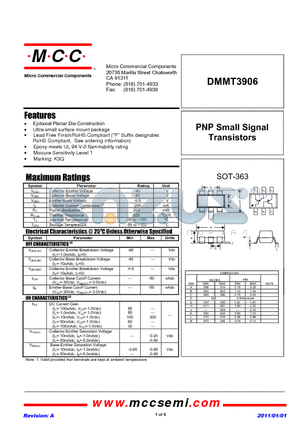 DMMT3906_11 datasheet - PNP Small Signal Transistors