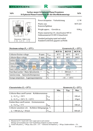 BCP54 datasheet - Surface mount Si-Epitaxial PlanarTransistors