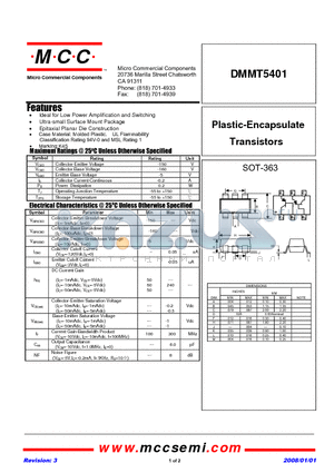 DMMT5401-TP datasheet - Plastic-Encapsulate Transistors