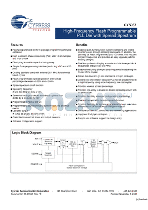 CY5057 datasheet - High-Frequency Flash Programmable PLL Die with Spread Spectrum