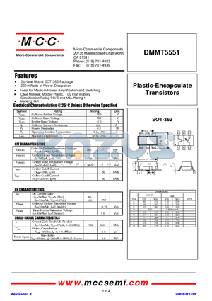 DMMT5551 datasheet - Plastic-Encapsulate Transistors