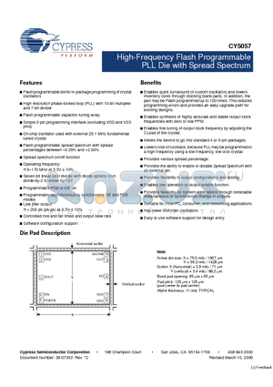 CY5057-11WAF-IL datasheet - High-Frequency Flash Programmable PLL Die with Spread Spectrum