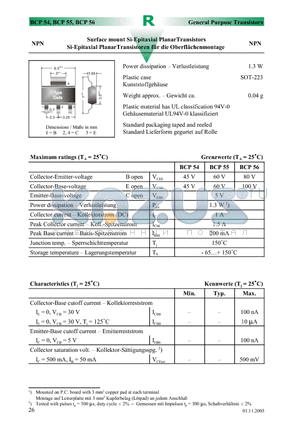 BCP55 datasheet - Surface mount Si-Epitaxial PlanarTransistors