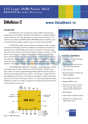 DMN-8652 datasheet - LSI Logic DiMeNsion 8652 HDD/DVD Recorder Processor