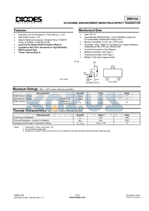 DMN100-7-F datasheet - N-CHANNEL ENHANCEMENT MODE FIELD EFFECT TRANSISTOR