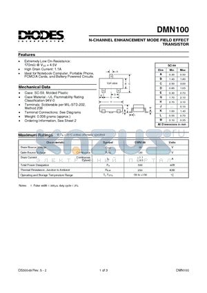 DMN100-7 datasheet - N-CHANNEL ENHANCEMENT MODE FIELD EFFECT TRANSISTOR