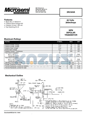 2N2369A datasheet - NPN BIPOLAR TRANSISTOR