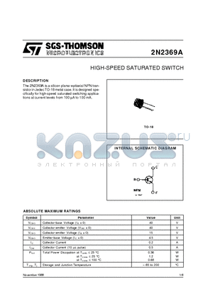 2N2369A datasheet - HIGH-SPEED SATURATED SWITCH