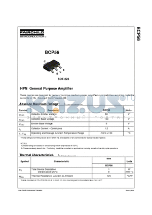 BCP56 datasheet - NPN General Purpose Amplifier