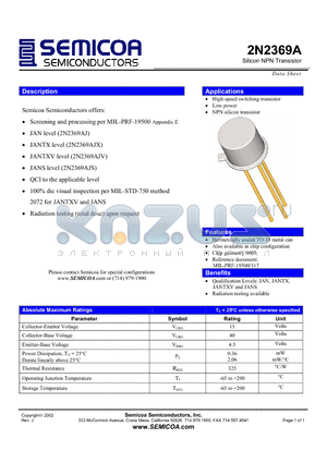 2N2369A datasheet - Silicon NPN Transistor