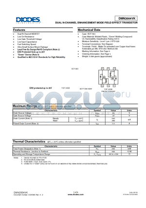 DMN2004VK_10 datasheet - DUAL N-CHANNEL ENHANCEMENT MODE FIELD EFFECT TRANSISTOR