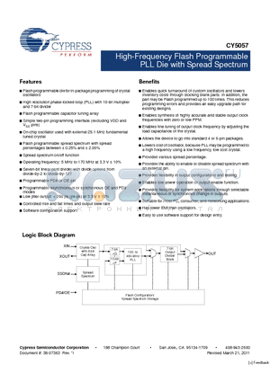 CY5057_11 datasheet - High-Frequency Flash Programmable PLL Die with Spread Spectrum