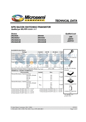 2N2369AUB datasheet - NPN SILICON SWITCHING TRANSISTOR