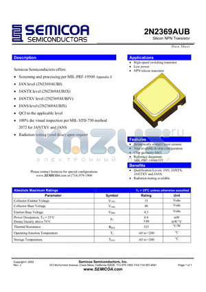 2N2369AUB datasheet - Silicon NPN Transistor