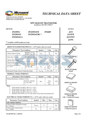 2N2369AUB datasheet - NPN SILICON TRANSISTOR