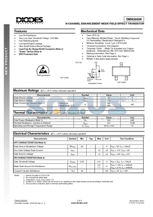 DMN2005K-7 datasheet - N-CHANNEL ENHANCEMENT MODE FIELD EFFECT TRANSISTOR