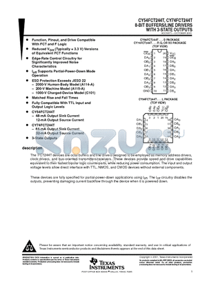 CY54FCT244TDMB datasheet - 8-BIT BUFFERS/LINE DRIVERS WITH 3-STATE OUTPUTS