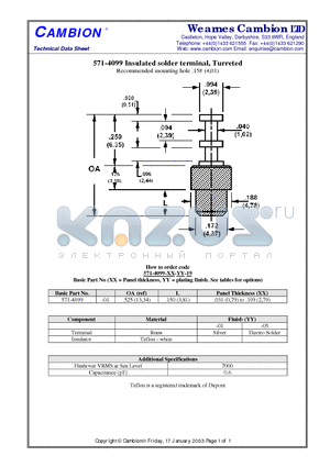 571-4099 datasheet - Insulated solder terminal, Turreted