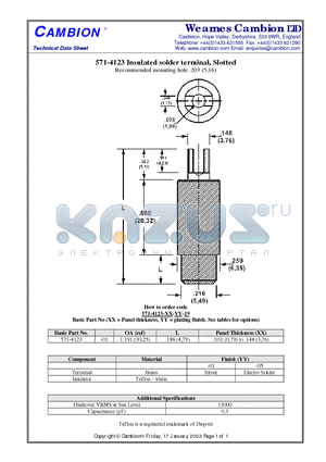 571-4123 datasheet - Insulated solder terminal, Slotted
