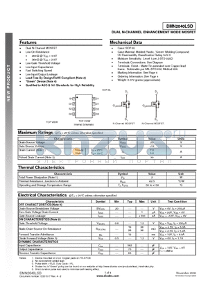 DMN2040LSD datasheet - DUAL N-CHANNEL ENHANCEMENT MODE MOSFET